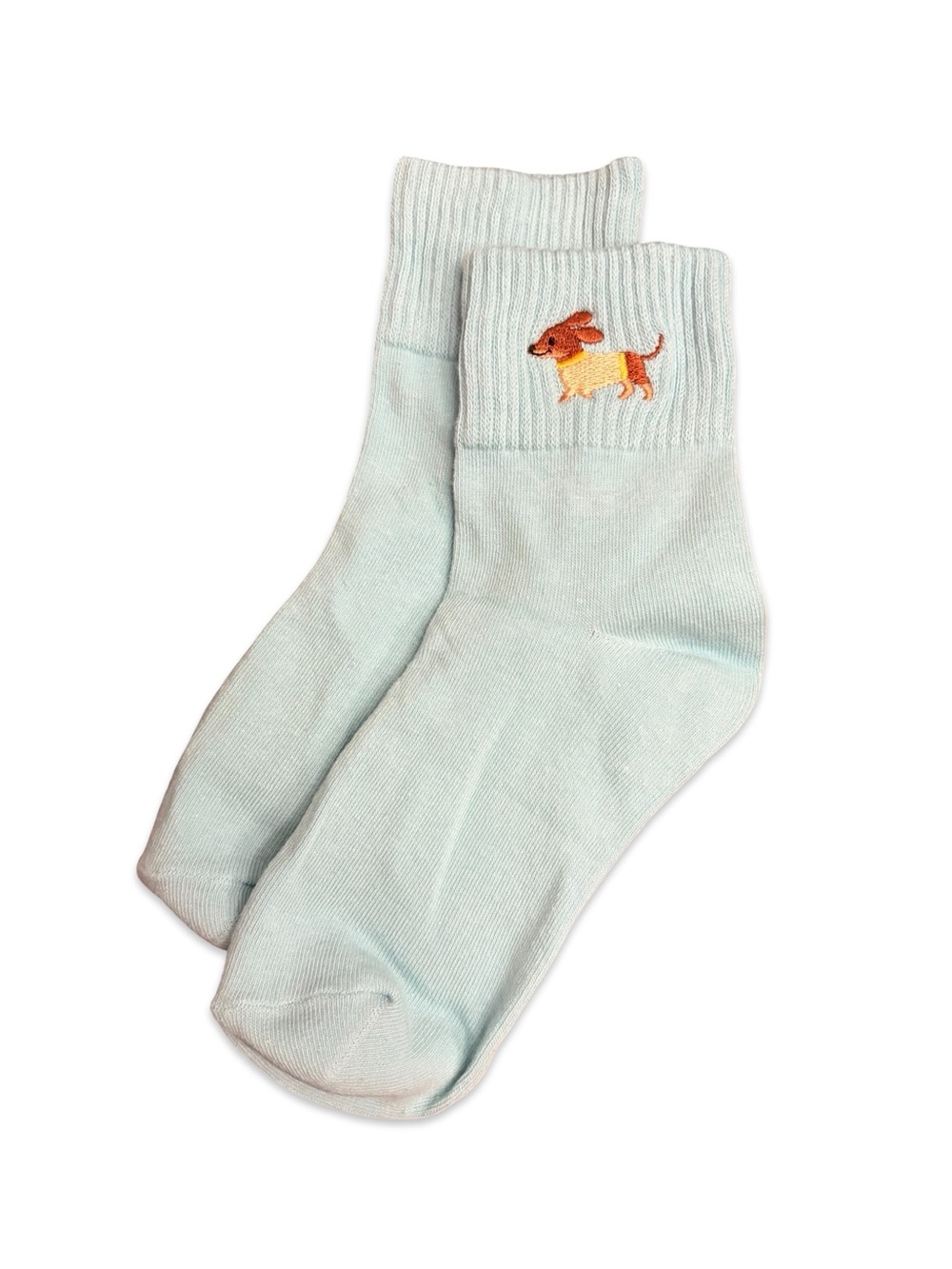 Dachshund Wiener Dog Embroidered Low Crew Socks Light Blue Mint Green One Size